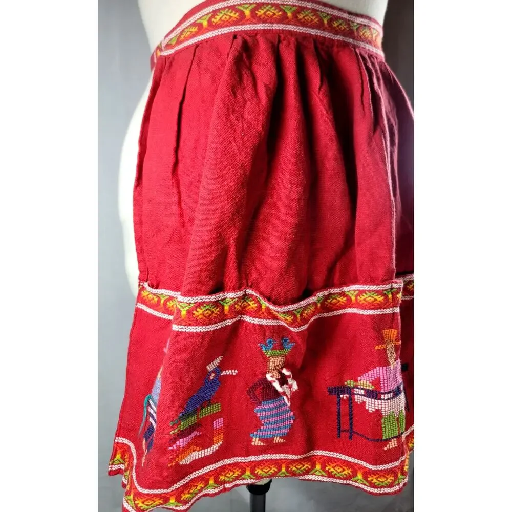 Vintage Guatemalan Embroidered Folk Art Half Apron